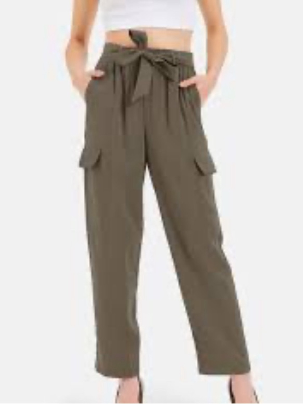 Chico’s Olive green crop length belted waist cargo pants summer casual 2 12 14